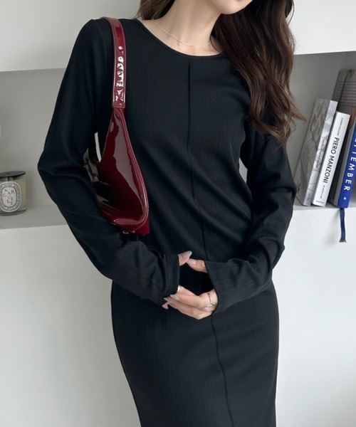 umune(ウムネ)の「すっきり美シルエットと抜群の着心地を両立♪秋冬の主役級サムホール仕様のリブジャージロングワンピース(ワンピース・レディース・ブラック/アイボリー/杢グレー・M/L)」の10枚目の写真