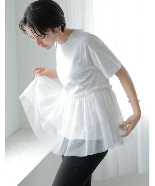 MEISM（ミズム）の「[2026 SUMMER COLLECTION][MEISM by Re:EDIT]チュールペプラムチュニックカットトップス（Tシャツ/カットソー・レディース・ブラック/ホワイト系その他/ブラック系その他/ホワイト・LARGE/MEDIUM）」の3枚目の写真