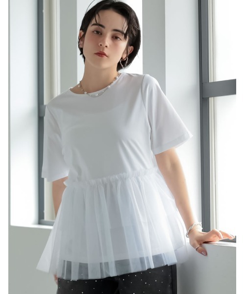 MEISM（ミズム）の「[2026 SUMMER COLLECTION][MEISM by Re:EDIT]チュールペプラムチュニックカットトップス（Tシャツ/カットソー・レディース・ブラック/ホワイト系その他/ブラック系その他/ホワイト・LARGE/MEDIUM）」の2枚目の写真