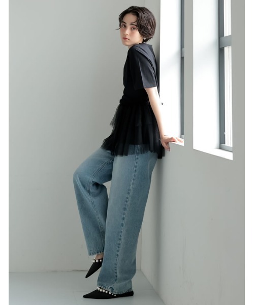 MEISM（ミズム）の「[2026 SUMMER COLLECTION][MEISM by Re:EDIT]チュールペプラムチュニックカットトップス（Tシャツ/カットソー・レディース・ブラック/ホワイト系その他/ブラック系その他/ホワイト・LARGE/MEDIUM）」の6枚目の写真