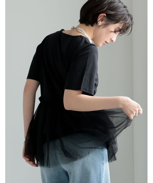 MEISM（ミズム）の「[2026 SUMMER COLLECTION][MEISM by Re:EDIT]チュールペプラムチュニックカットトップス（Tシャツ/カットソー・レディース・ブラック/ホワイト系その他/ブラック系その他/ホワイト・LARGE/MEDIUM）」の7枚目の写真