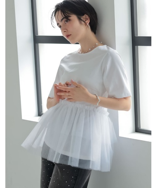 MEISM（ミズム）の「[2026 SUMMER COLLECTION][MEISM by Re:EDIT]チュールペプラムチュニックカットトップス（Tシャツ/カットソー・レディース・ブラック/ホワイト系その他/ブラック系その他/ホワイト・LARGE/MEDIUM）」の9枚目の写真