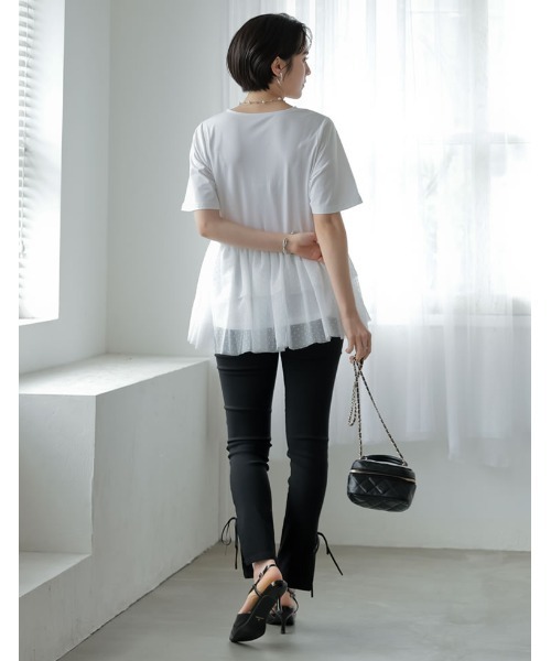 MEISM（ミズム）の「[2026 SUMMER COLLECTION][MEISM by Re:EDIT]チュールペプラムチュニックカットトップス（Tシャツ/カットソー・レディース・ブラック/ホワイト系その他/ブラック系その他/ホワイト・LARGE/MEDIUM）」の15枚目の写真