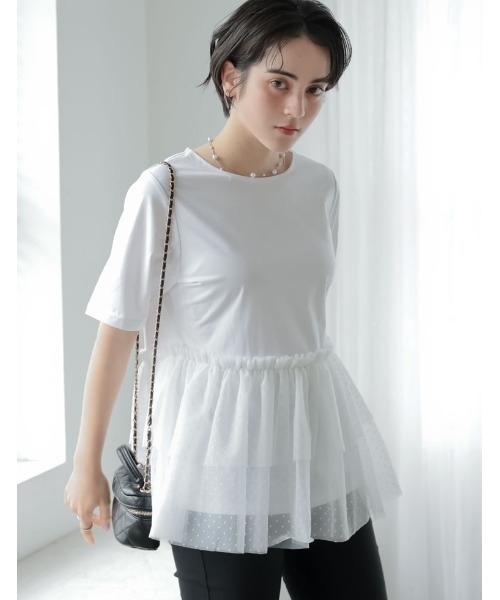 MEISM（ミズム）の「[2026 SUMMER COLLECTION][MEISM by Re:EDIT]チュールペプラムチュニックカットトップス（Tシャツ/カットソー・レディース・ブラック/ホワイト系その他/ブラック系その他/ホワイト・LARGE/MEDIUM）」の16枚目の写真