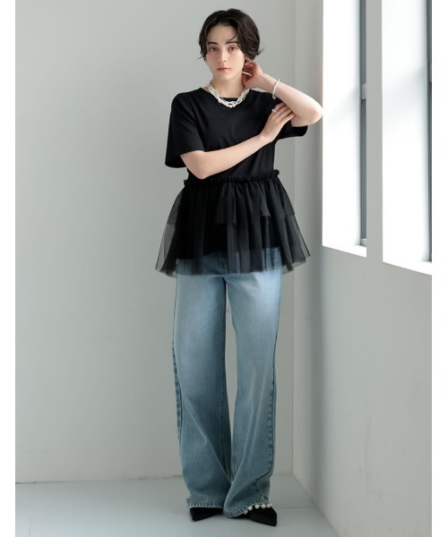 MEISM（ミズム）の「[2026 SUMMER COLLECTION][MEISM by Re:EDIT]チュールペプラムチュニックカットトップス（Tシャツ/カットソー・レディース・ブラック/ホワイト系その他/ブラック系その他/ホワイト・LARGE/MEDIUM）」の5枚目の写真