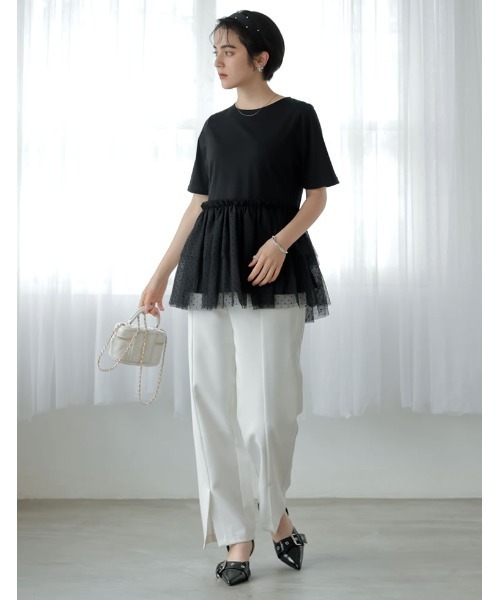 MEISM（ミズム）の「[2026 SUMMER COLLECTION][MEISM by Re:EDIT]チュールペプラムチュニックカットトップス（Tシャツ/カットソー・レディース・ブラック/ホワイト系その他/ブラック系その他/ホワイト・LARGE/MEDIUM）」の11枚目の写真