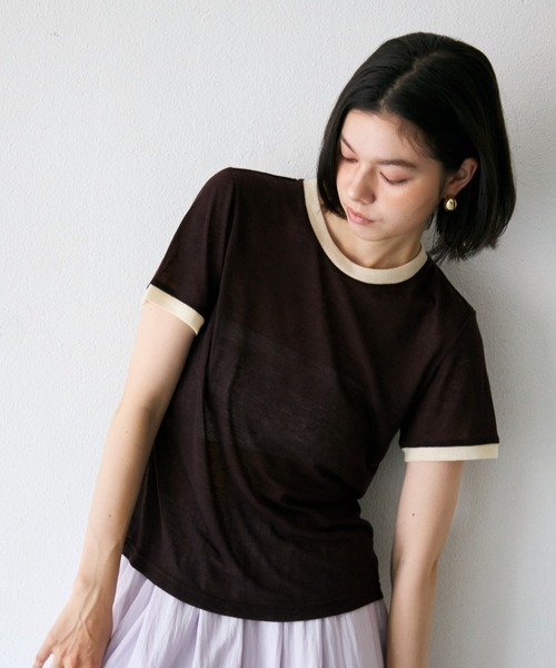 Trish(トリッシュ)の「シアーリンガーTシャツ(Tシャツ/カットソー・レディース・ブラウン/ミント/イエロー・MEDIUM)」の2枚目の写真
