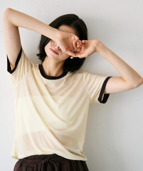 Trish(トリッシュ)の「シアーリンガーTシャツ(Tシャツ/カットソー・レディース・ブラウン/ミント/イエロー・MEDIUM)」の1枚目の写真