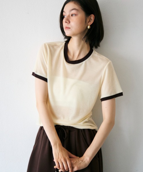 Trish(トリッシュ)の「シアーリンガーTシャツ(Tシャツ/カットソー・レディース・ブラウン/ミント/イエロー・MEDIUM)」の5枚目の写真