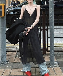 ドット柄シアーフレアキャミワンピース