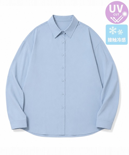 DAY CLOSET（デイ クローゼット）の「【UPF50+/ひんやり冷たい接触冷感】長袖レギュラーカラーオーバーサイズアシメヘム開襟シャツ レディース（シャツ/ブラウス・レディース・イエロー/ホワイト/ブルー/ピンク・FREE）」の16枚目の写真