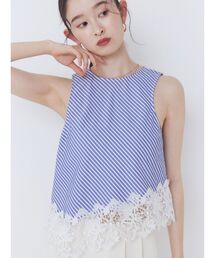 LAGUNAMOON | ストライプドットレースアメスリアシメブラウス　【セットアップ対応】【夏服】(シャツ/ブラウス)