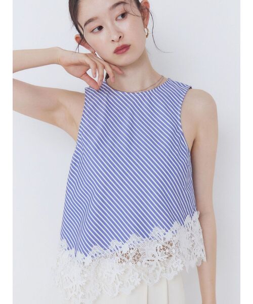 LAGUNAMOON（ラグナムーン）の「ストライプドットレースアメスリアシメブラウス　【セットアップ対応】【夏服】（シャツ/ブラウス・レディース・ブルー/ブラック・FREE）」の3枚目の写真