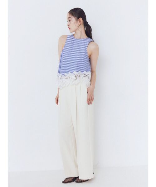 LAGUNAMOON（ラグナムーン）の「ストライプドットレースアメスリアシメブラウス　【セットアップ対応】【夏服】（シャツ/ブラウス・レディース・ブルー/ブラック・FREE）」の5枚目の写真