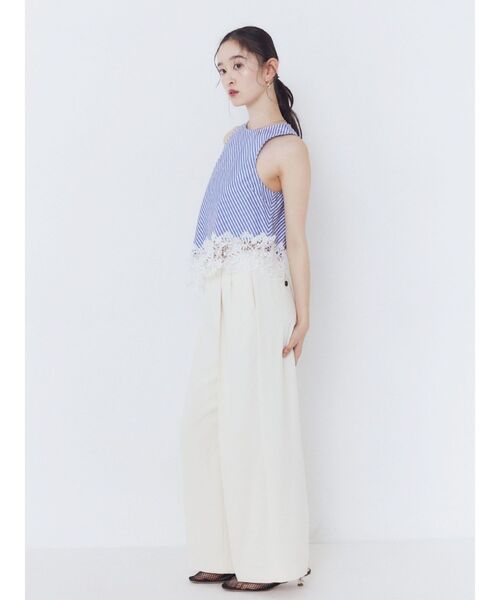 LAGUNAMOON（ラグナムーン）の「ストライプドットレースアメスリアシメブラウス　【セットアップ対応】【夏服】（シャツ/ブラウス・レディース・ブルー/ブラック・FREE）」の6枚目の写真