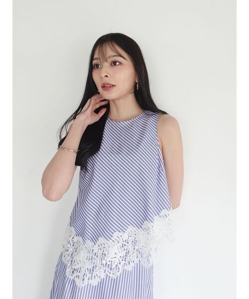 LAGUNAMOON（ラグナムーン）の「ストライプドットレースアメスリアシメブラウス　【セットアップ対応】【夏服】（シャツ/ブラウス・レディース・ブルー/ブラック・FREE）」の11枚目の写真