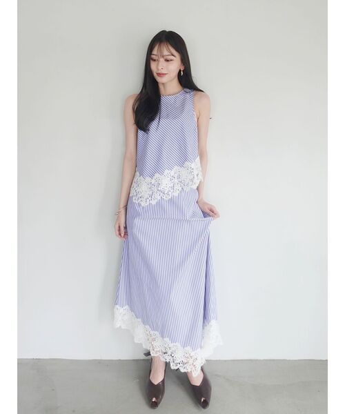 LAGUNAMOON（ラグナムーン）の「ストライプドットレースアメスリアシメブラウス　【セットアップ対応】【夏服】（シャツ/ブラウス・レディース・ブルー/ブラック・FREE）」の12枚目の写真