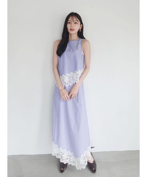 LAGUNAMOON（ラグナムーン）の「ストライプドットレースアメスリアシメブラウス　【セットアップ対応】【夏服】（シャツ/ブラウス・レディース・ブルー/ブラック・FREE）」の13枚目の写真