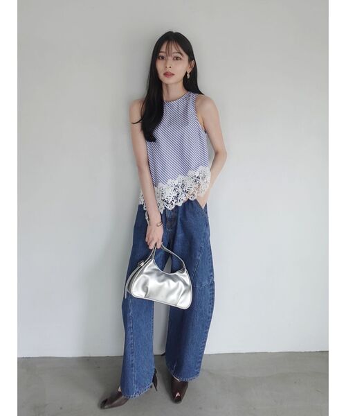 LAGUNAMOON（ラグナムーン）の「ストライプドットレースアメスリアシメブラウス　【セットアップ対応】【夏服】（シャツ/ブラウス・レディース・ブルー/ブラック・FREE）」の14枚目の写真