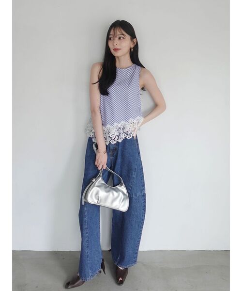 LAGUNAMOON（ラグナムーン）の「ストライプドットレースアメスリアシメブラウス　【セットアップ対応】【夏服】（シャツ/ブラウス・レディース・ブルー/ブラック・FREE）」の15枚目の写真