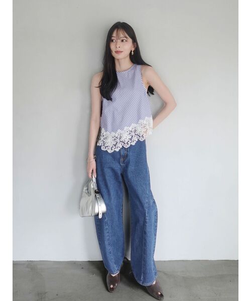 LAGUNAMOON（ラグナムーン）の「ストライプドットレースアメスリアシメブラウス　【セットアップ対応】【夏服】（シャツ/ブラウス・レディース・ブルー/ブラック・FREE）」の16枚目の写真
