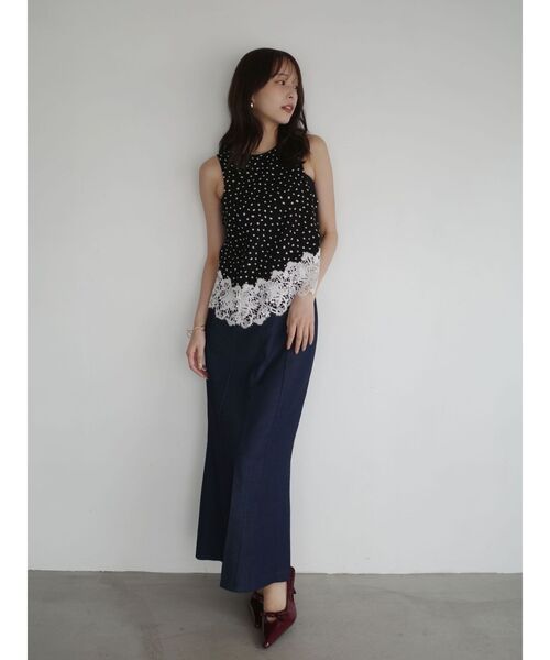 LAGUNAMOON（ラグナムーン）の「ストライプドットレースアメスリアシメブラウス　【セットアップ対応】【夏服】（シャツ/ブラウス・レディース・ブルー/ブラック・FREE）」の21枚目の写真