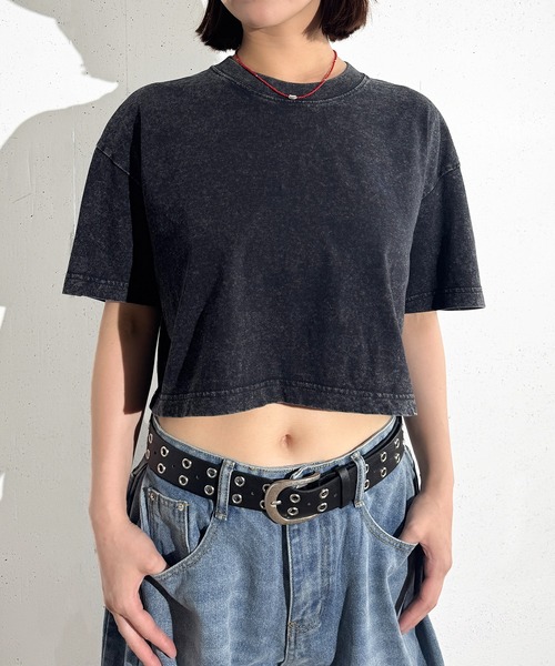 MAISON SELECT(メゾンセレクト)の「6C76 クロップド丈ウォッシュドカットソー(Tシャツ/カットソー・レディース・グレー/ブラック/ブラウン/ベージュ・FREE)」の1枚目の写真