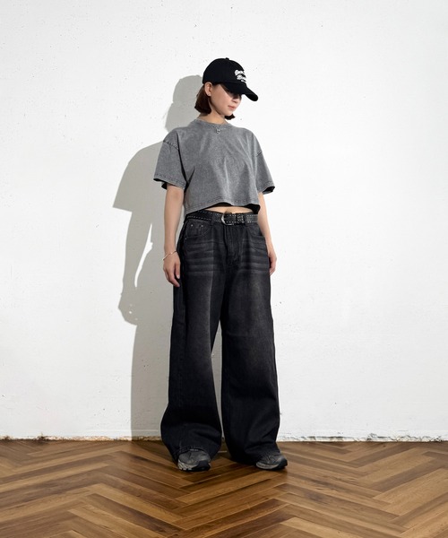 MAISON SELECT(メゾンセレクト)の「6C76 クロップド丈ウォッシュドカットソー(Tシャツ/カットソー・レディース・グレー/ブラック/ブラウン/ベージュ・FREE)」の10枚目の写真