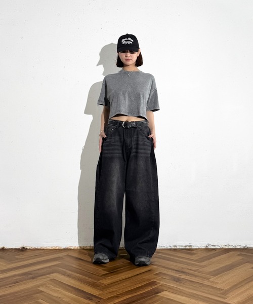 MAISON SELECT(メゾンセレクト)の「6C76 クロップド丈ウォッシュドカットソー(Tシャツ/カットソー・レディース・グレー/ブラック/ブラウン/ベージュ・FREE)」の9枚目の写真