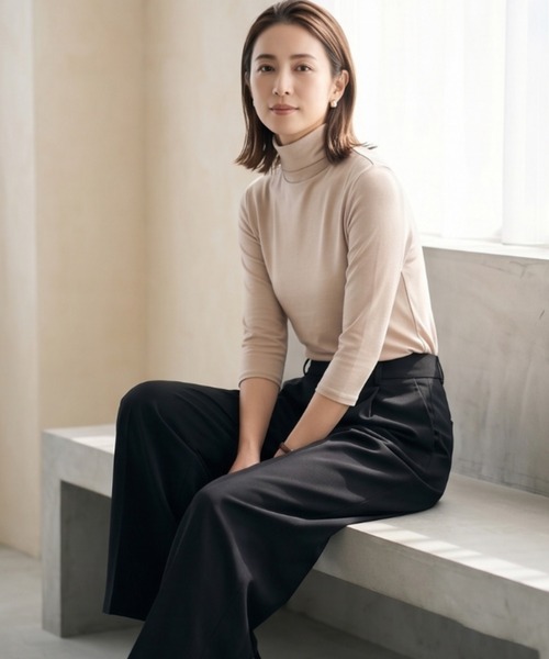 Belta attrice(ベルタアトリーチェ)の「【秋新作】夢見るスムースコットン100 ボトルネック7分袖インナーカットソー/薄手 2重仕立て 秋冬(Tシャツ/カットソー・レディース・バーガンディー/ブラック/サンドベージュ/グレー/ライトグリーン/ワイン/ダークカーキ/ターコイズブルー/ダークパープル/ローズ/ストーン・FREE)」の20枚目の写真