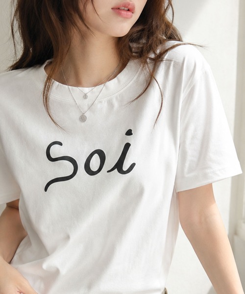 Soi(clothing)(ソイ クロージング)の「【Soi】アーチロゴきれい見えシルケットライクTシャツ(Tシャツ/カットソー・レディース・ホワイト/ブラック/ライトグレー・LARGE/SMALL/MEDIUM)」の1枚目の写真