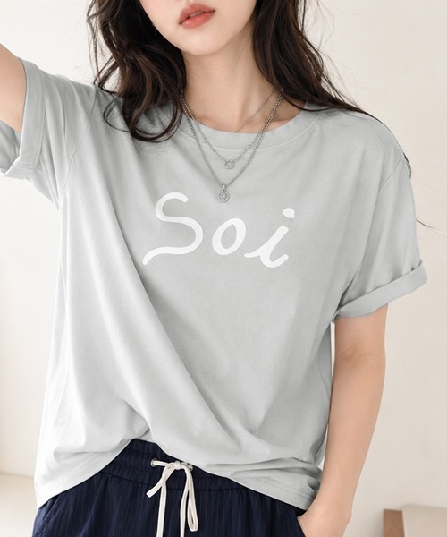 Soi(clothing)(ソイ クロージング)の「【Soi】アーチロゴきれい見えシルケットライクTシャツ(Tシャツ/カットソー・レディース・ホワイト/ブラック/ライトグレー・LARGE/SMALL/MEDIUM)」の3枚目の写真