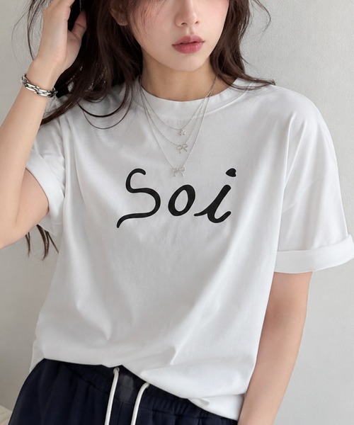 Soi(clothing)(ソイ クロージング)の「【Soi】アーチロゴきれい見えシルケットライクTシャツ(Tシャツ/カットソー・レディース・ホワイト/ブラック/ライトグレー・LARGE/SMALL/MEDIUM)」の5枚目の写真