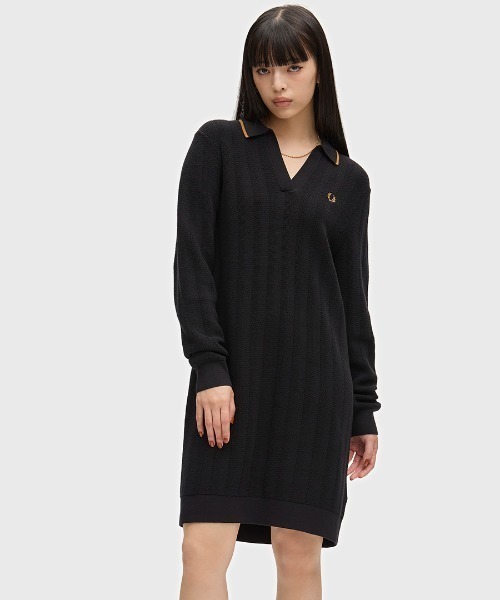 FRED PERRY(フレッドペリー)の「Textured Knitted Shirt Dress/テクスチャードニットポロシャツワンピース(ワンピース・レディース・ブラック・10)」の1枚目の写真
