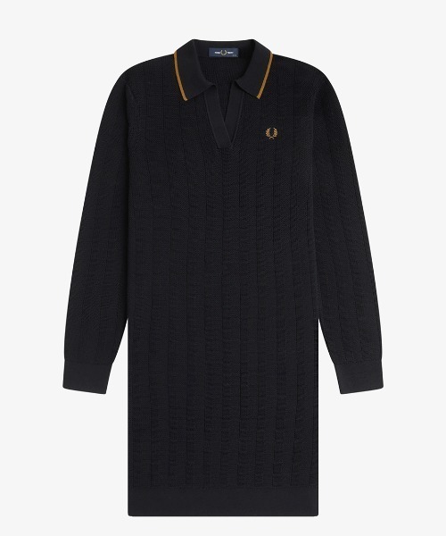 FRED PERRY(フレッドペリー)の「Textured Knitted Shirt Dress/テクスチャードニットポロシャツワンピース(ワンピース・レディース・ブラック・10)」の5枚目の写真