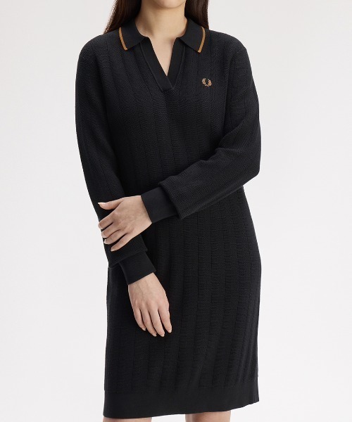 FRED PERRY(フレッドペリー)の「Textured Knitted Shirt Dress/テクスチャードニットポロシャツワンピース(ワンピース・レディース・ブラック・10)」の11枚目の写真
