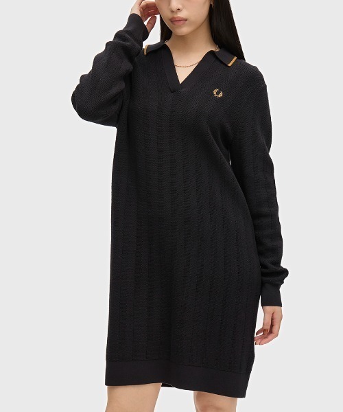 FRED PERRY(フレッドペリー)の「Textured Knitted Shirt Dress/テクスチャードニットポロシャツワンピース(ワンピース・レディース・ブラック・10)」の7枚目の写真