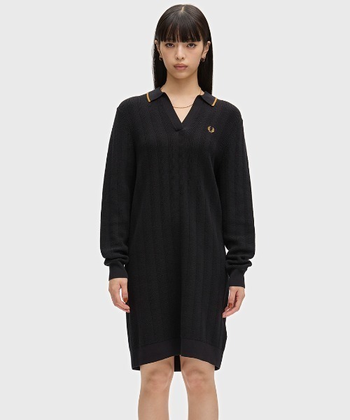 FRED PERRY(フレッドペリー)の「Textured Knitted Shirt Dress/テクスチャードニットポロシャツワンピース(ワンピース・レディース・ブラック・10)」の9枚目の写真