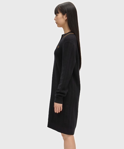 FRED PERRY(フレッドペリー)の「Textured Knitted Shirt Dress/テクスチャードニットポロシャツワンピース(ワンピース・レディース・ブラック・10)」の10枚目の写真