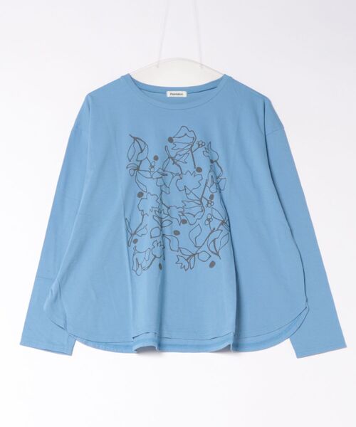 Plantation(プランテーション)の「ラインフラワードットT / S(Tシャツ/カットソー・レディース・ブルー/ダークグレー・M size)」の1枚目の写真