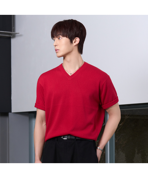 HYOJI(ヒョージ)の「26 SS ウォッシャブルリネンVネッククロップニット(6カラー)(ニット/セーター・メンズ・ブラック/チャコール/グレー/ネイビー/クリーム/レッド・M/L/XL)」の6枚目の写真