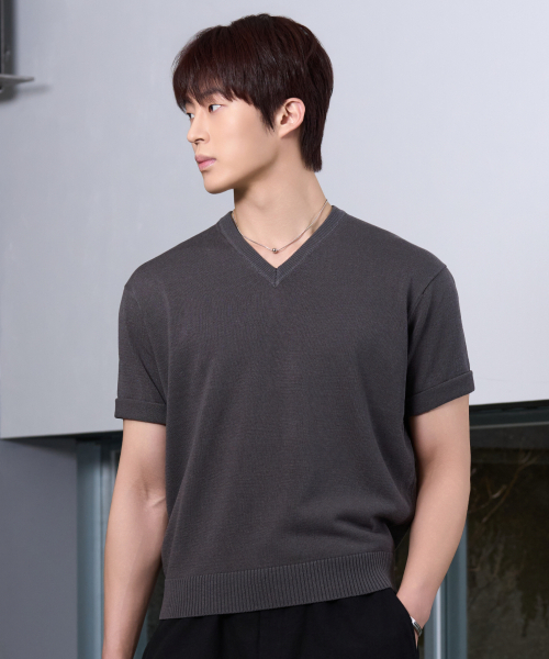 HYOJI(ヒョージ)の「26 SS ウォッシャブルリネンVネッククロップニット(6カラー)(ニット/セーター・メンズ・ブラック/チャコール/グレー/ネイビー/クリーム/レッド・M/L/XL)」の10枚目の写真