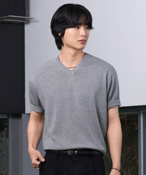 HYOJI(ヒョージ)の「26 SS ウォッシャブルリネンVネッククロップニット(6カラー)(ニット/セーター・メンズ・ブラック/チャコール/グレー/ネイビー/クリーム/レッド・M/L/XL)」の11枚目の写真
