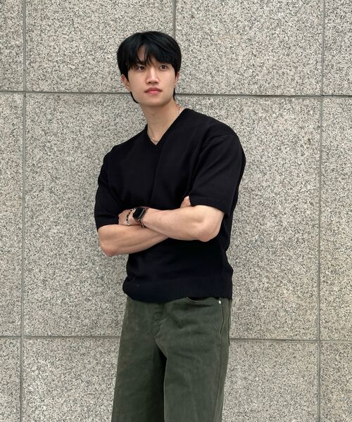 HYOJI(ヒョージ)の「26 SS ウォッシャブルリネンVネッククロップニット(6カラー)(ニット/セーター・メンズ・ブラック/チャコール/グレー/ネイビー/クリーム/レッド・M/L/XL)」の19枚目の写真
