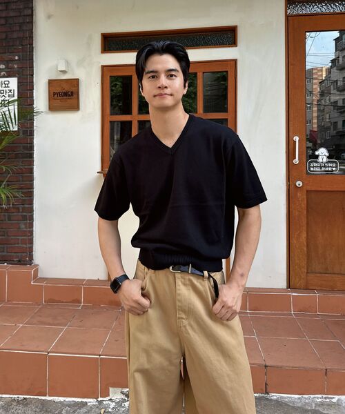 HYOJI(ヒョージ)の「26 SS ウォッシャブルリネンVネッククロップニット(6カラー)(ニット/セーター・メンズ・ブラック/チャコール/グレー/ネイビー/クリーム/レッド・M/L/XL)」の7枚目の写真