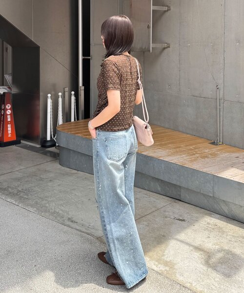 CIAOPANIC(チャオパニック)の「フロントシャーリングドット柄トップス(Tシャツ/カットソー・レディース・ホワイト/ブラウン・FREE)」の10枚目の写真