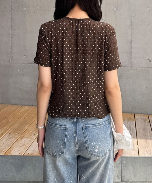 CIAOPANIC(チャオパニック)の「フロントシャーリングドット柄トップス(Tシャツ/カットソー・レディース・ホワイト/ブラウン・FREE)」の14枚目の写真