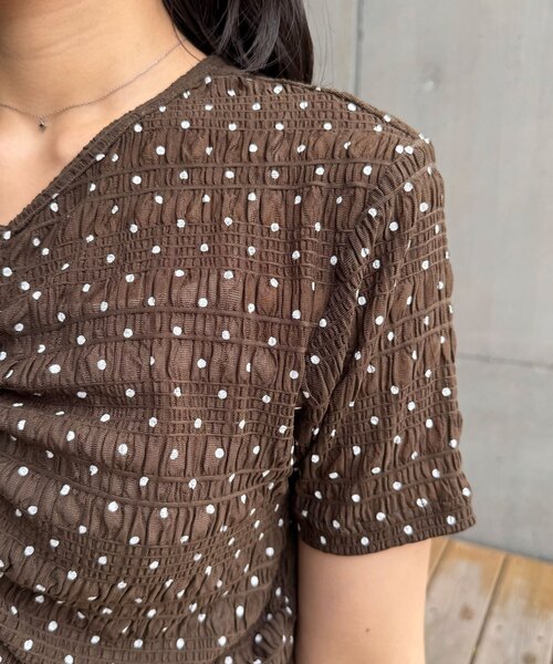 CIAOPANIC(チャオパニック)の「フロントシャーリングドット柄トップス(Tシャツ/カットソー・レディース・ホワイト/ブラウン・FREE)」の16枚目の写真