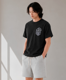 CUSTOMUS（カスタムアース）の「メンズ フロッキー ロゴプリント ラグラン 半袖Tシャツ CXS26MKRT506 BLA（Tシャツ/カットソー）」