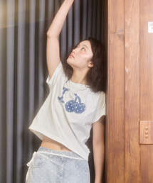 アイラブキルシ デニムアプリケ クロップTシャツ [ホワイト]